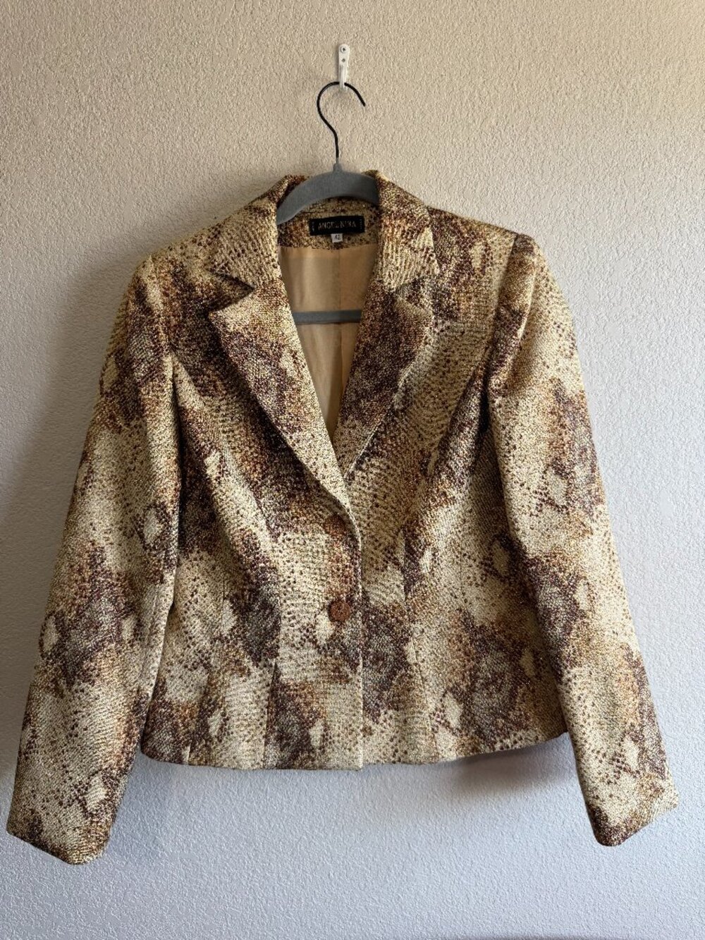 Angel Nina Women's Animal Print Blazer Jacket Gold Brown Size 42 / US 10-12